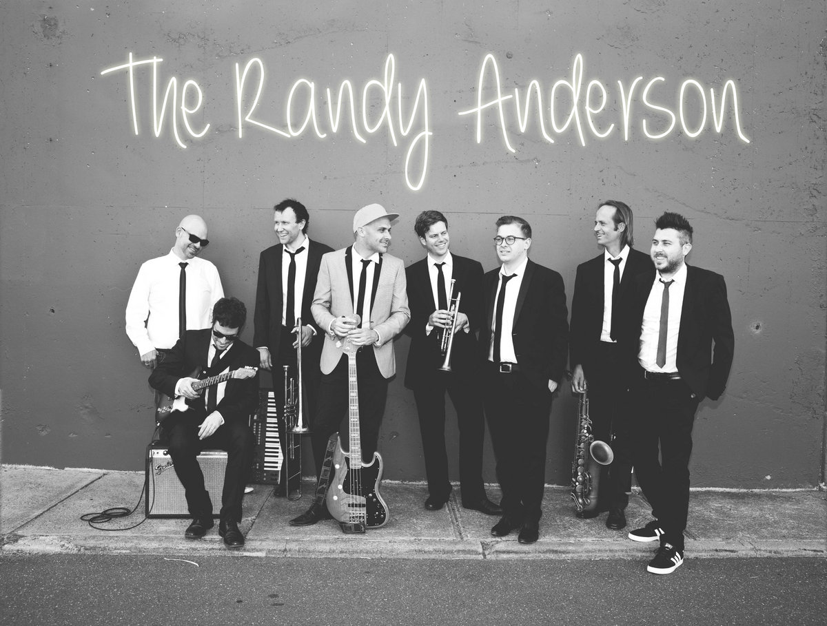 The Randy Anderson band photographed together with their instruments